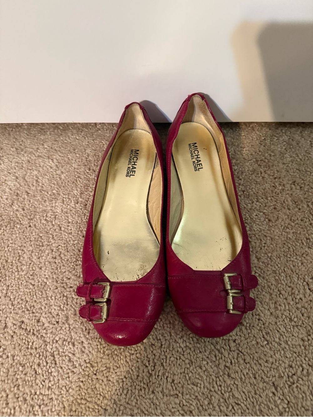 MICHAEL Michael Kors Fuchsia Leather Ballet Flats with Buckle Accents